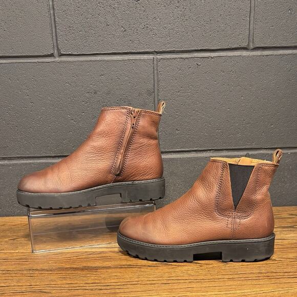 Zodiac Boots Cognac Leather Block Heel Platform Ankle Booties Women’s 8.5 - Picture 1 of 8